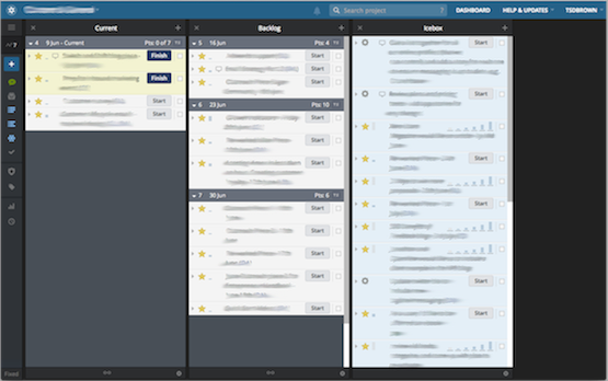 Pivotal Tracker in ‘fixed column’ mode