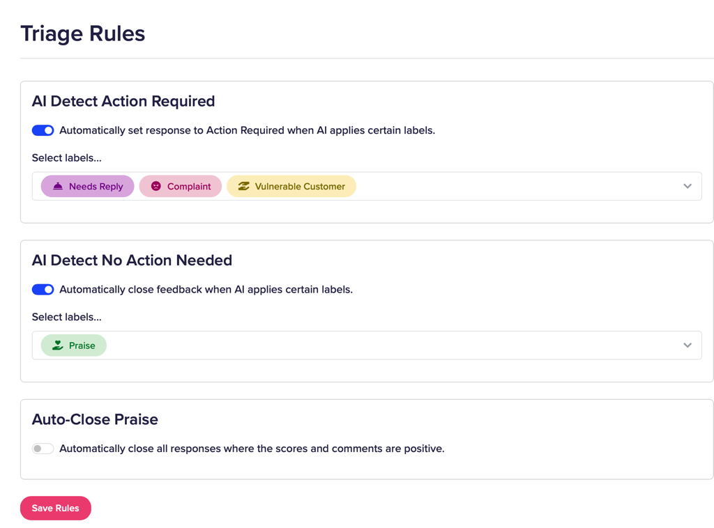 Screenshot of the Triage Rules screen