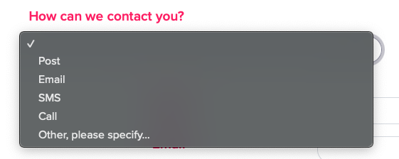 A choice question, using a dropdown menu
